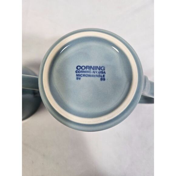Mug Corning Coffee Cup Solid Robins Egg Blue Vintage USA Signed set of 2 - Picture 5 of 7